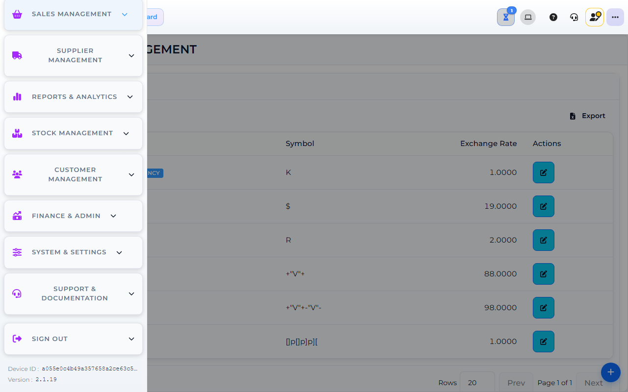 Core App Currency Setup screen — demo store.