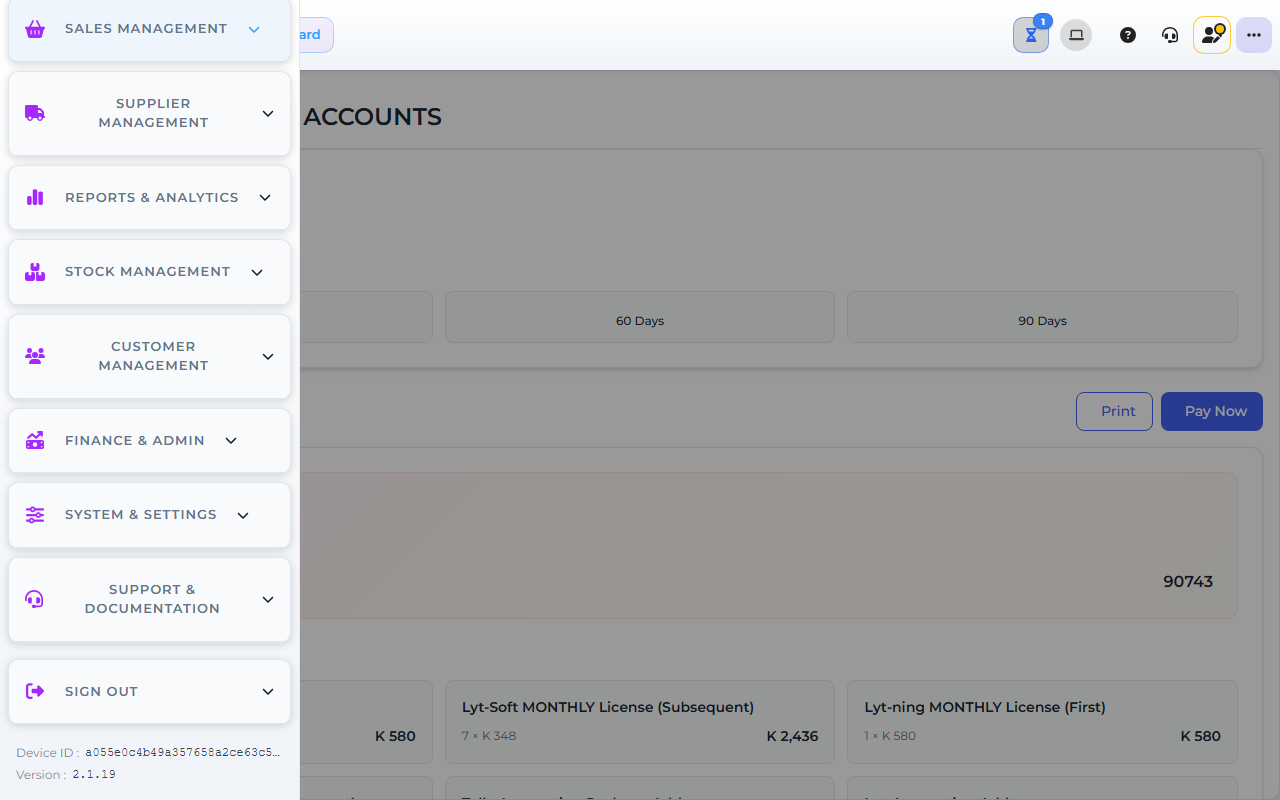 Core App Subscription & Accounts screen — demo store.