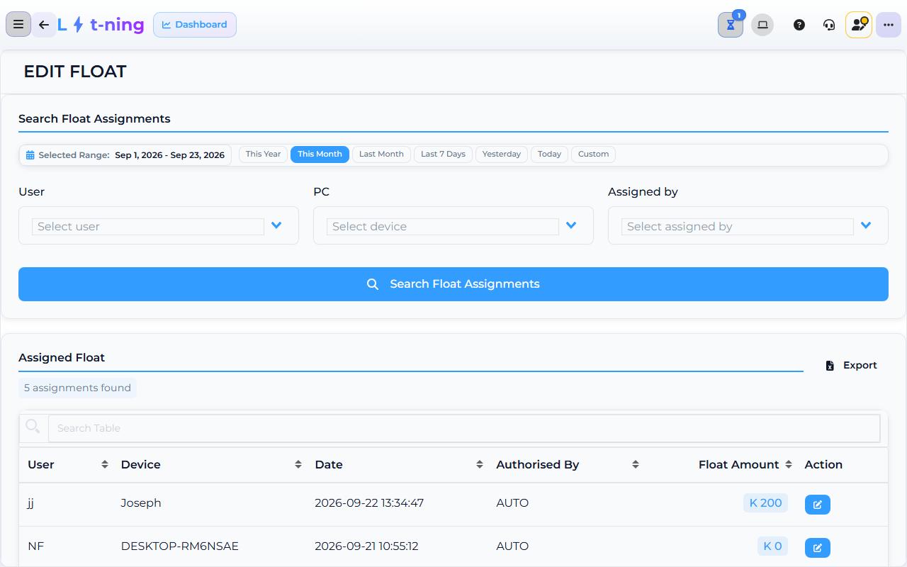 Core App Edit Float screen — demo store.